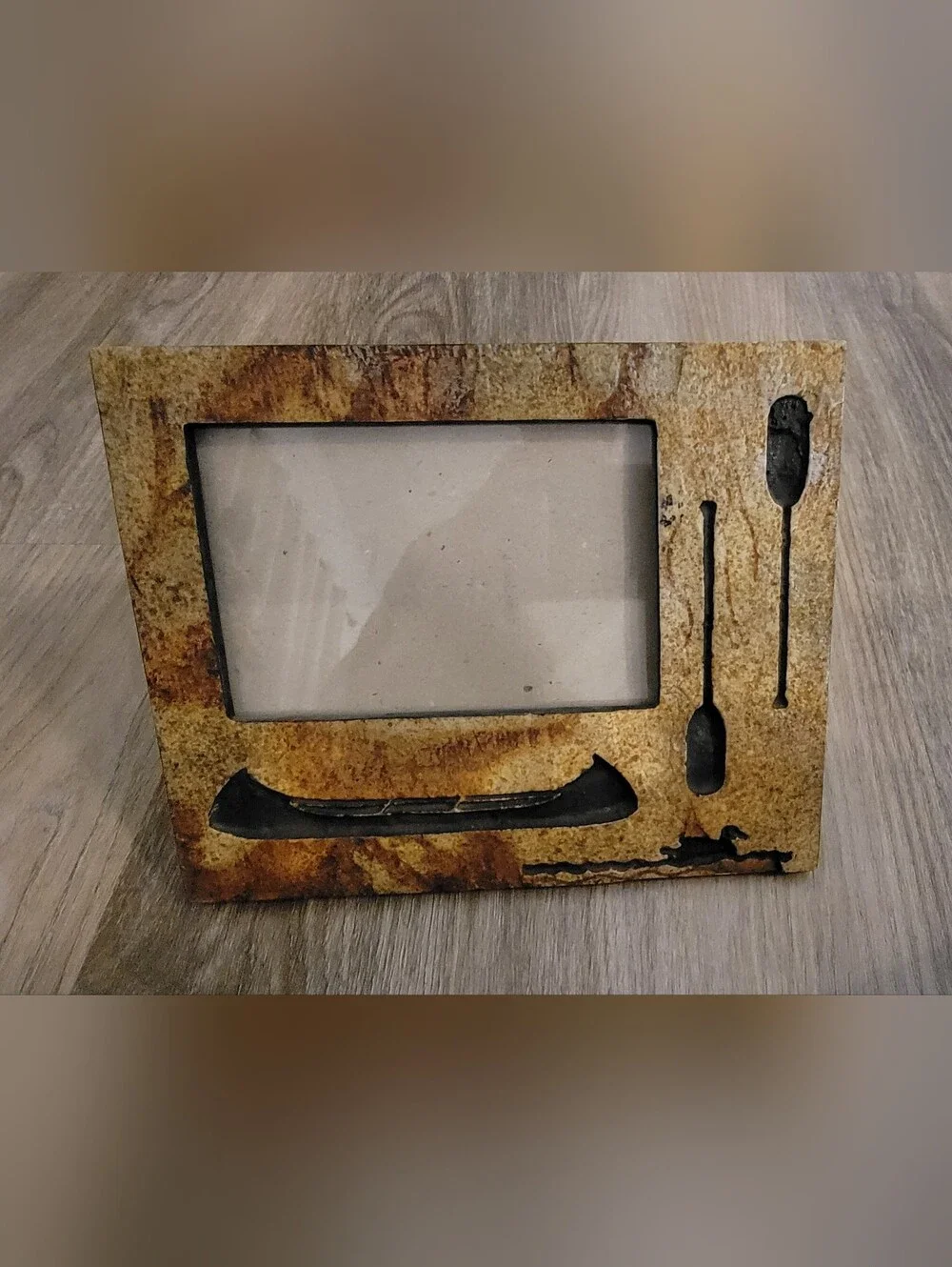 Big Sky Carvers Rustic Slate Photo Frame Canoe Duck Lake Cabin Decor